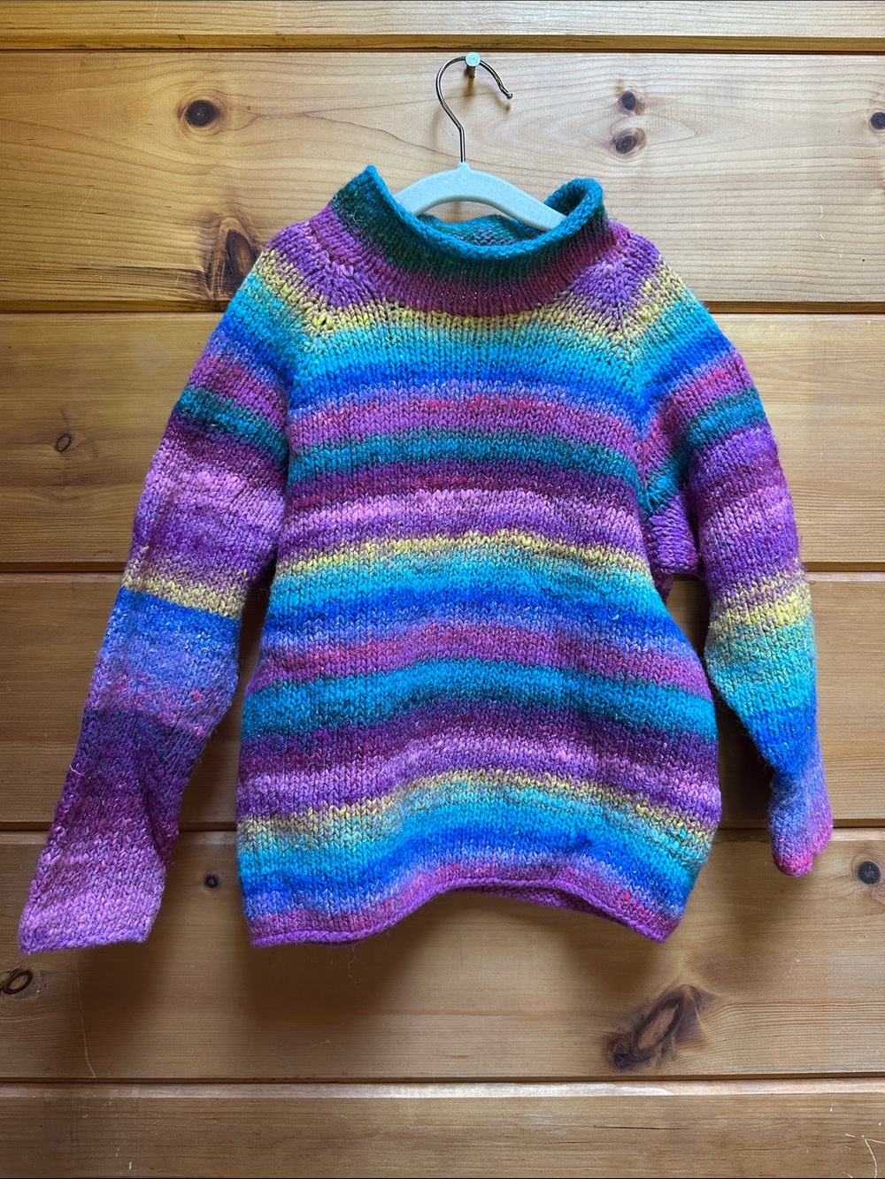 Handmade Knitted rainbow Mock neck collar Sweater size 4-5